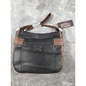 NWT Stone Mountain Greenwich Hobo Shoulder Bag Black/Brown Pebble Leather